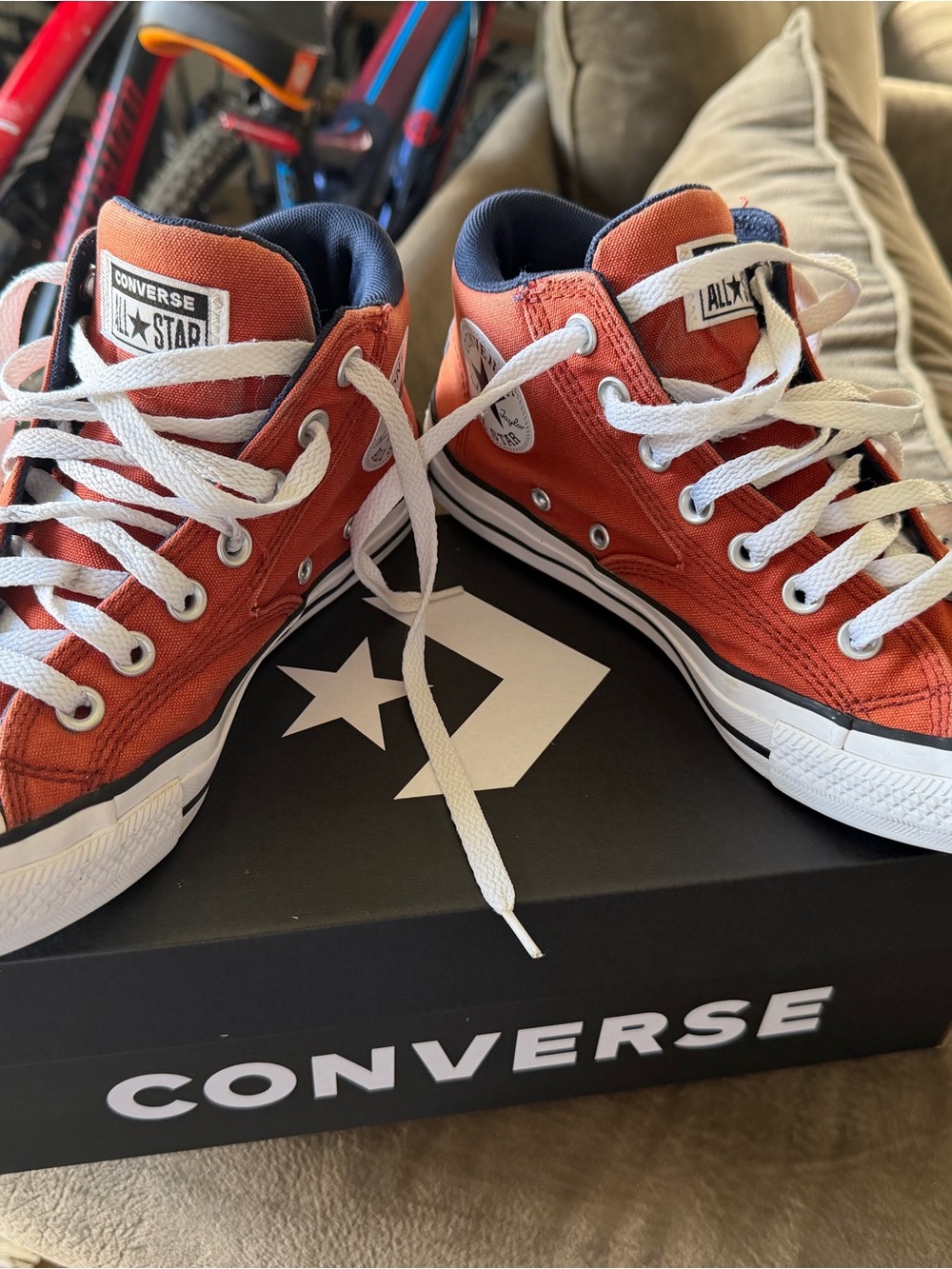 Converse Orange Canvas High-Top Sneakers with White Laces